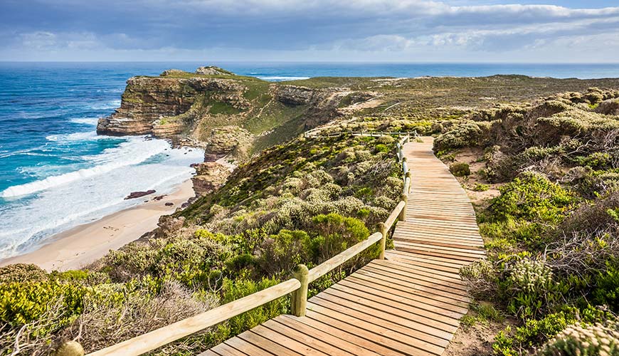 wooden boardwalk to the tip of cape point in south africa