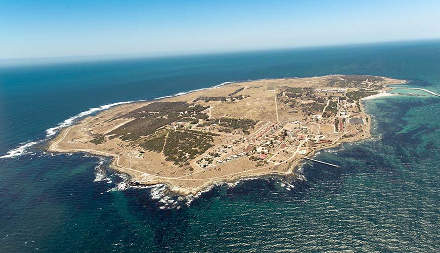 ariel view of robben island from cape town south africa