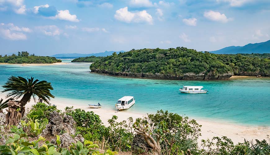 view of paradise beaches and islands in Okinawa in Japan
