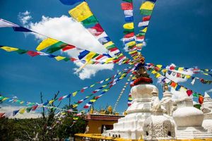 Kathmandu temples and prayer flags