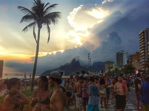 Sunset on Ipanema Beach at Rio Carnival