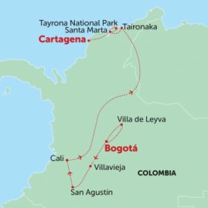 map of group tour to colombia called classic colombia