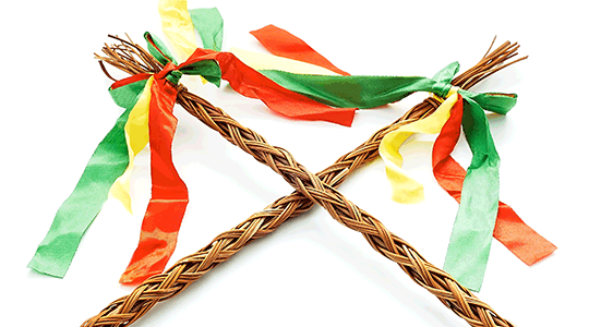 Slovakia and Czech republic bizaare easter traditions of whips made from sticks with colouful ribbons and bows