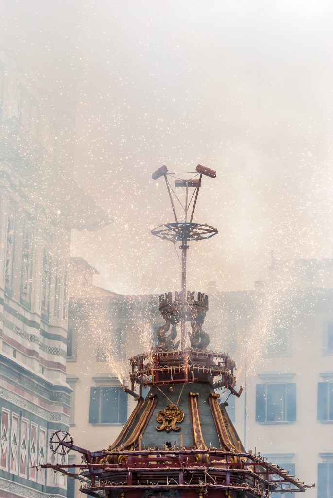 bizarre easter traditions in Italy holy cart and easter fireworks for scoppio del carro in Florence Italy