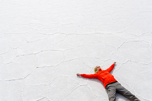 Stretching out on the Uyuni Salt Flats