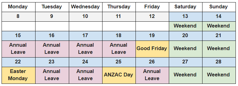 when to book annual leave in Australia