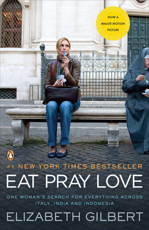 Eat, Pray, Love book cover - Woman sat on a bench in Italy eating Gelato