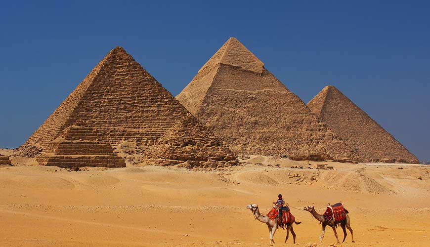 Camel safari riding to the Pyramids, Egypt 