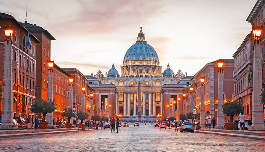 view of Saint Peter's Basilica in vatican city rome italy