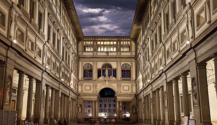 Uffizi Gallery in Florence Italy hold Leonardo da Vincis art