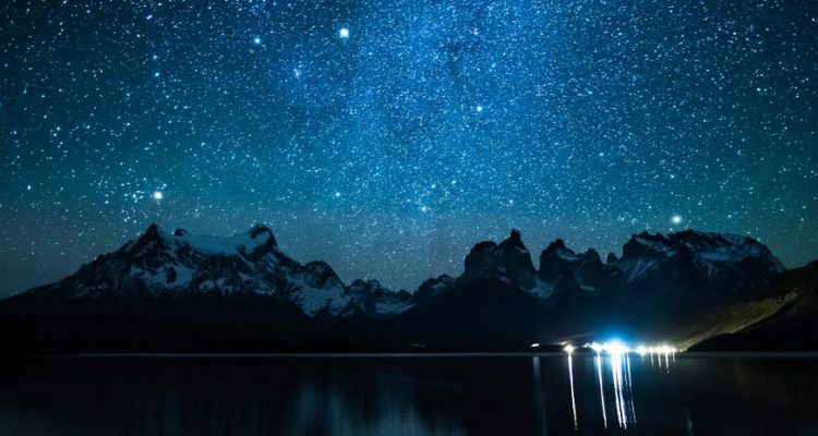 Strlight over a lake in Patagonia, Chile