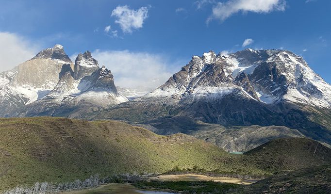 the mountains of torres del paine on a clear day