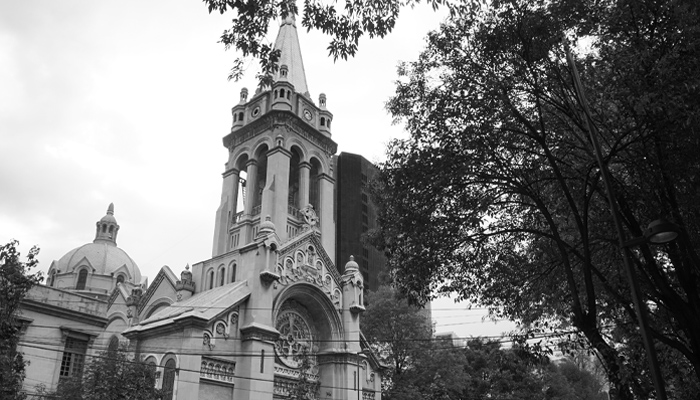 Black and white shot of Roma neighbourhood, Mexico City