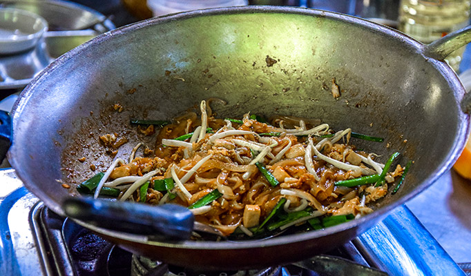 Pad Thai cooked in wok