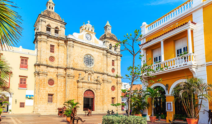 Colonial style buildings in Cartagena in Colombia, close to the caribbean coast, one of the best places to visit in December