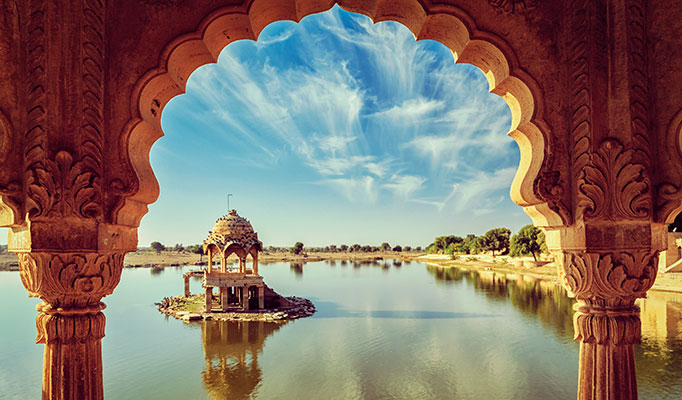 Gadi Sagar in Jaisalmer, Rajasthan on a beautiful day, it's one of the best places to go in December