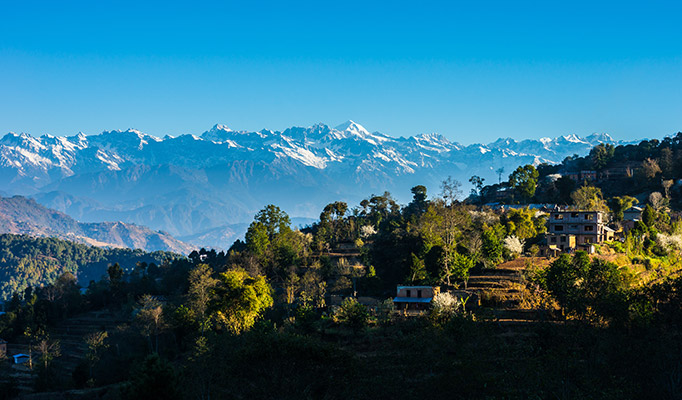 View of the Himalayan mountain range from Nagarkot near Kathmandu