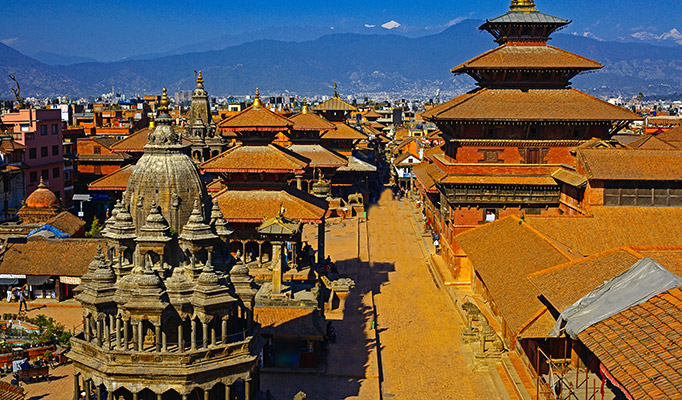 Air view of Durbar Square and Old City in the center of Kathmandu