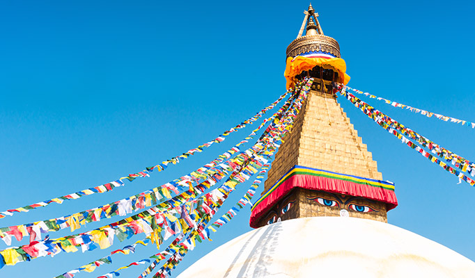View of Swayambhunath located near the western borders of Kathmandu, the religious site is also known as "monkey temple"