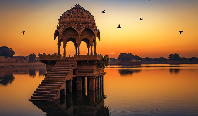 The Gadi Sagar Lake near Jaipur in India is one of the best places to see in January