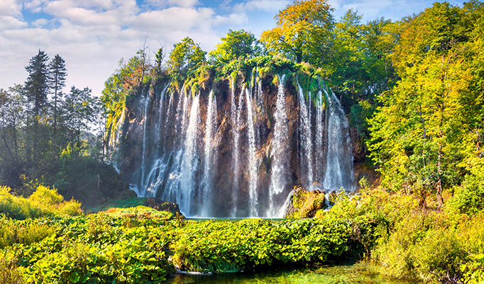 Famous "waterfall" in Plitvice National Park Croatia