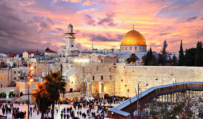 Evening skyline over Jerusalem at the Western Wall