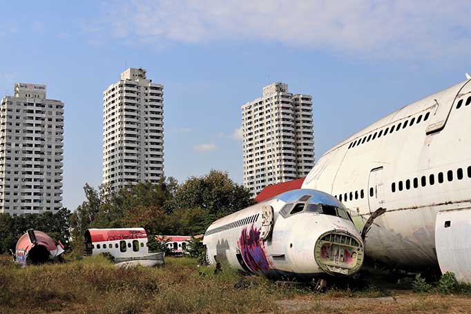 An image of the airplane graveyard in Bangkok