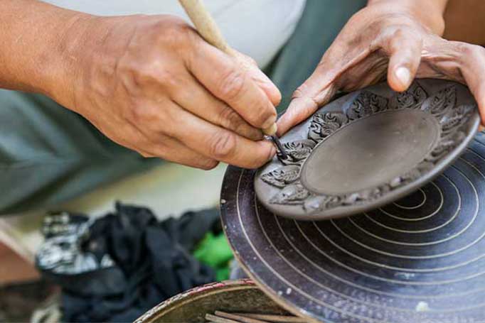 An image of hand crafted pottery one the island of Koh Kret in Thailand