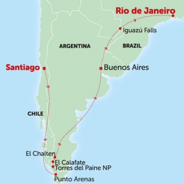 Image showing the Tucan Travel map for Chile, Argentina, Brazil tour