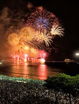 fireworks over the sea in rio de janeiro for new years eve party