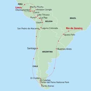 cover a vast amount of locations as your travel through south america visit 4 of its jam packed countries full of famous landmarks and cool activities including some of the wonders of the world