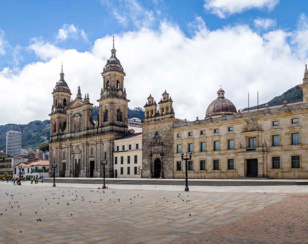 famous Bolivar Plaza with Colonial architecture in the capital city of Colombia Bogota