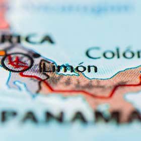 Limon Carnival in Costa Rica World map with a pin in Limon showing where the Limon Carnival is held in Costa Rica