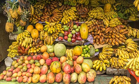 Fresh fruit and vegetable market stall in Costa Rica what to eat in costa rica fresh fruit market stall