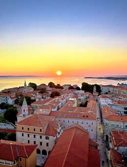 Zadar, Croatia A summer evening in Zadar showing the harbour and full moon
