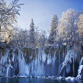 Plitvice Lakes in winter Plitvice national park in winter with a sprinkling of snow