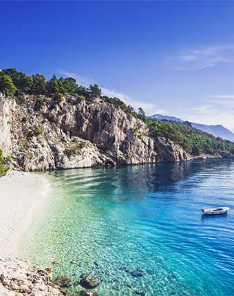 A view of the coastline in Croatia with the blue Adriatic Ocean