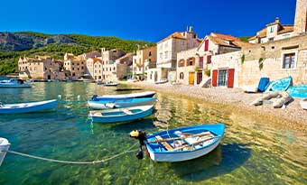 The waterfront on Vis Island, Croatia a scenic beach in Komiza, croatia