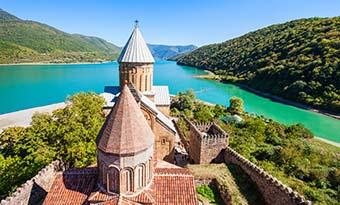 Ananuri, Georgia caslte on the banks of a river in Ananuri Georgia Europe