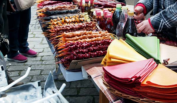 street food market selling traditional georgian food and sweets