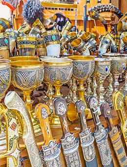 Shatiloba festival in Georgia market stall selling georgian authentic traditional crafts and tools