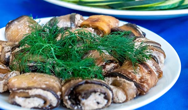 Badrijai Nigvzit food to try in georgia badrijai nigvzit aubergine rolls