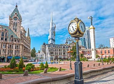 Batumi, Georgia clock and medieval town of batumi georgia fountain and beautiful architecture