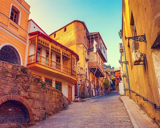 Tbilist, Georgia old houses with cobbled streets in tbilisi old quarter georgia