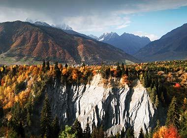 Svaneti, Georgia autumn at svaneti rocks autumn forests and mountains