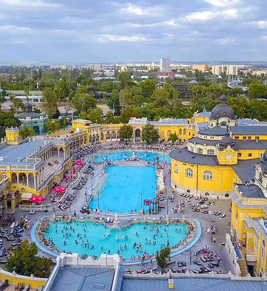 Szechenyi Thermal Bath in Budapest Image showing an aerial view of Szechenyi spa