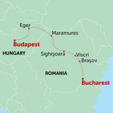 map showing the Tucan Travel Budapest to Bucharest tour