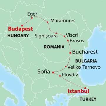 Image showing the map of Tucan Travels group tour to Hungary and Romania