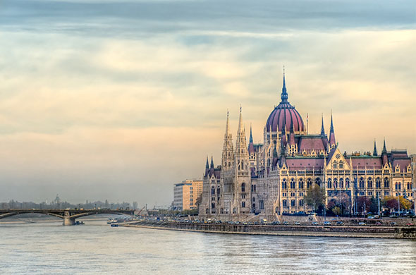 The Hungarian Parliament as seen from the river Danube image showing the Hungarian parliament from the river Danube