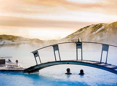 woman relaxing in a hot spa the blue lagoon in iceland